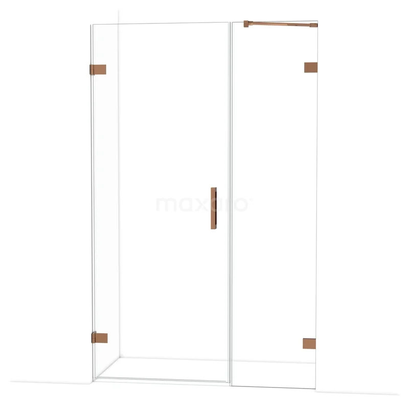 Diamond Shower door | 125 cm Shiny copper Clear glass Pivot door DDC210805220GKP Glazen douchecabine met hoekinstap, minimalistisch design en roségouden afwerking, ideaal voor een moderne badkamerstijl.