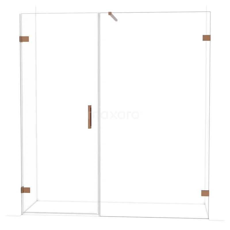 Glazen douchewand met schuifdeur, transparant glas, stijlvolle gouden accenten, ideaal voor een moderne badkamer.