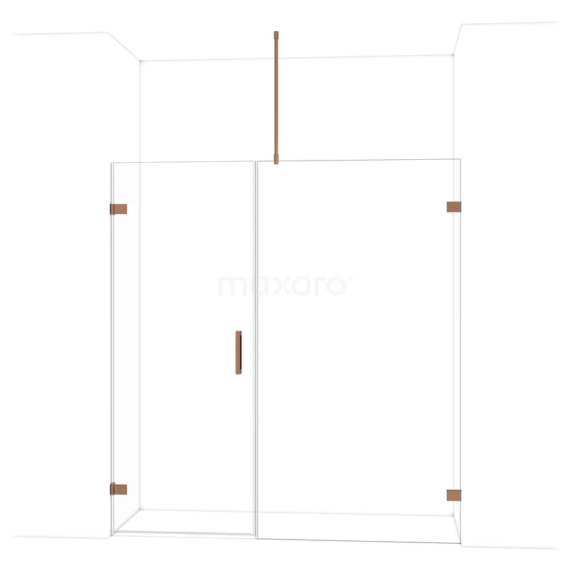 Glazen douchewand met gouden accenten, minimalistisch ontwerp, ideaal voor een moderne badkamer.