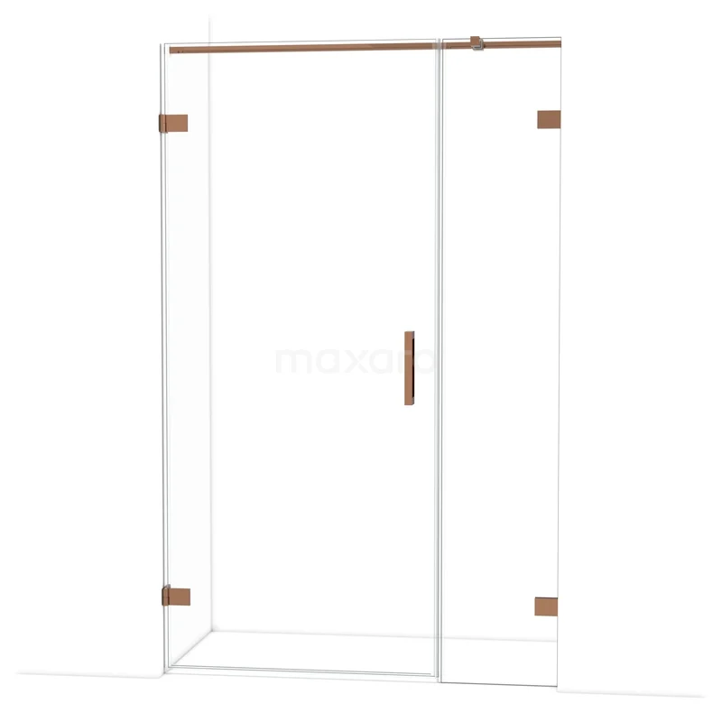 Diamond Shower door | 125 cm Shiny copper Clear glass Pivot door DDC210904320GKP Glazen douchedeur met bronzen frame, schuifsysteem en minimalistisch design, perfect voor moderne badkamers.