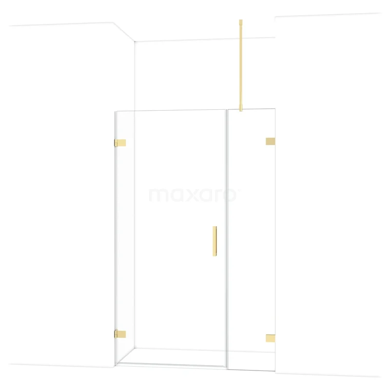 Glazen douchedeur met gouden details, modern design, geschikt voor iedere stijlvolle badkamer.