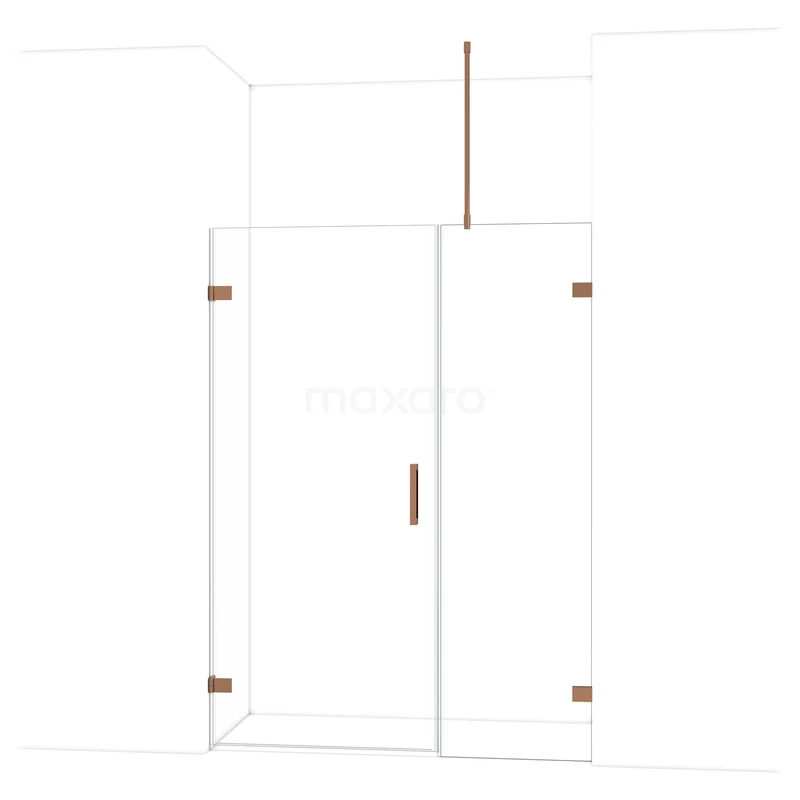 Diamond Shower door | 145 cm Glanzend koper Clear glass Pivot door DDC210906720GKP Helder glazen douchedeur met goudkleurige scharnieren en handgreep, ideaal voor moderne badkamers.