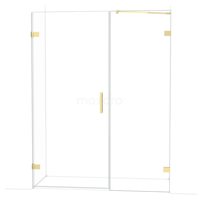 Glazen douchewand met gouden details, moderne en luxe uitstraling, perfect voor een stijlvolle badkamerinrichting.