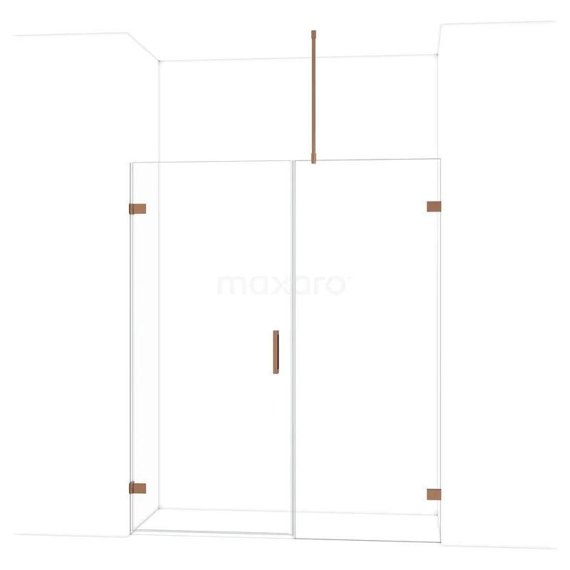 Glazen douchecabine met goudkleurige accenten, strak design, ideaal voor luxe badkamers.