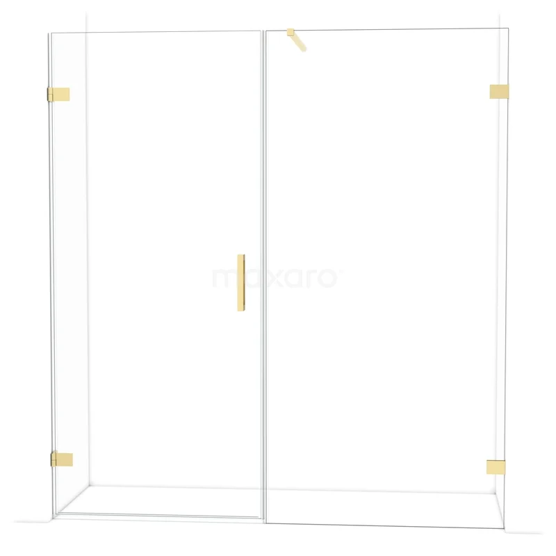 Diamond Shower door | 185 cm Glanzend lichtgoud Clear glass Pivot door DDC210910120GLG Glazen douchewand met gouden scharnieren en handgreep, heldere deur en modern design; perfect voor een luxe badkamer.
