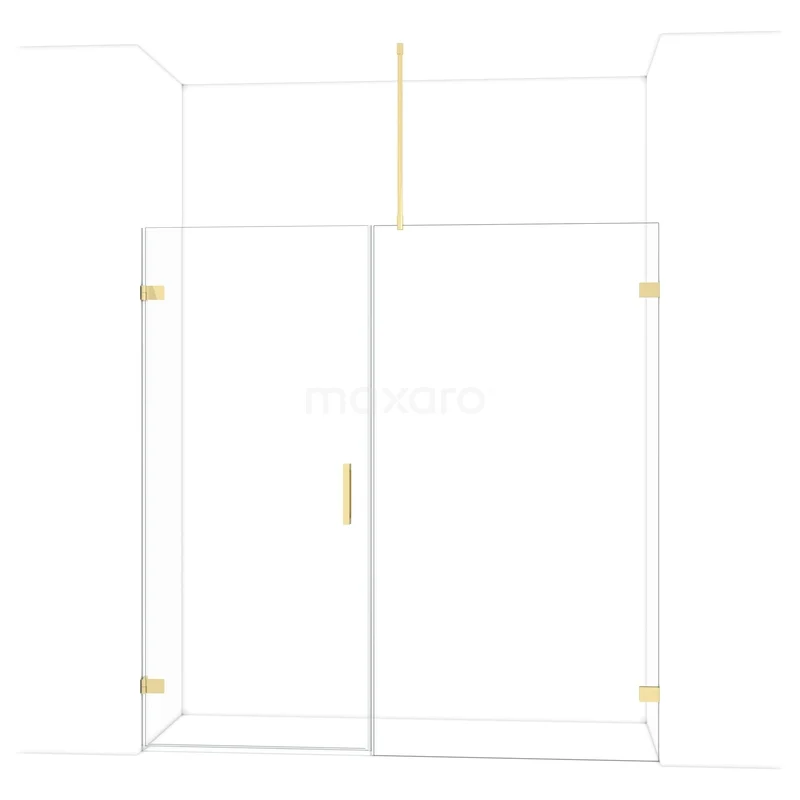 Diamond Shower door | 195 cm Glanzend lichtgoud Clear glass Pivot door DDC210911720GLG Glazen douchewand met goudkleurige accenten, minimalistisch design, ideaal voor een moderne badkamerstijl.