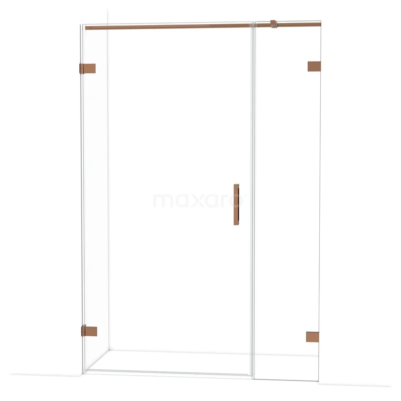 Glazen douchedeur met bronzen accenten, schuifdeurmodel, ideaal voor een moderne badkamerstijl.