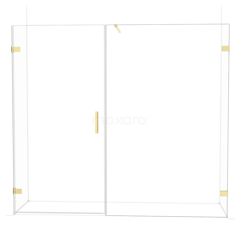 Glazen douchewand met goudkleurige afwerking, minimalistisch design voor een stijlvolle moderne badkamer.