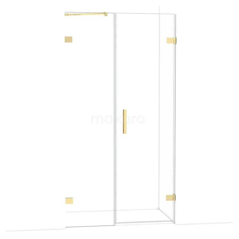 Diamond Shower door | 105 cm Glossy light gold Clear glass Pivot door DDC220605220GLG Douchedeur van helder glas met gouden scharnieren en handgreep, luxe toevoeging voor een moderne badkamer.