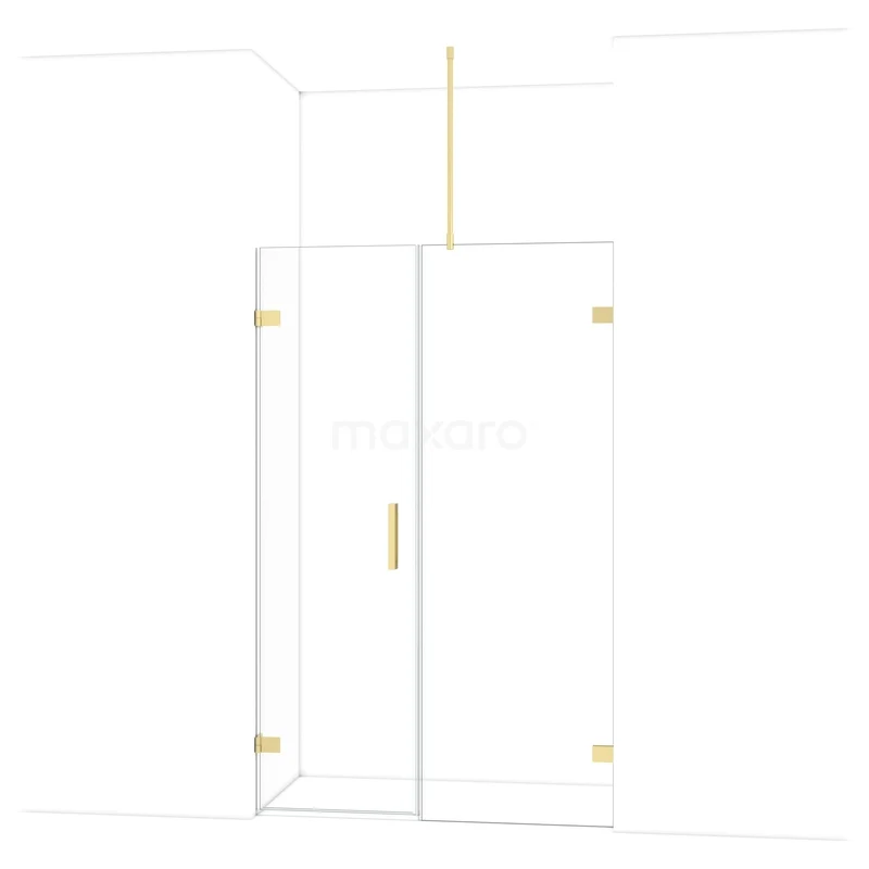 Diamond Shower door | 125 cm Light gold Clear glass Pivot door DDC220607720LG Inloopdouche met helderglas, gouden accenten en strakke lijnen, stijlvol en modern badkamerdesign.