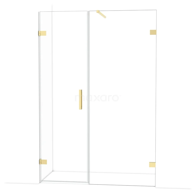 Diamond Douchedeur | 135 cm Glanzend lichtgoud Helder glas Draaideur DDC220608120GLG Glazen douchedeur met gouden scharnieren, strak design, ideale toevoeging voor een moderne badkamer.