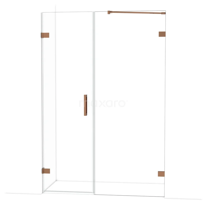 Diamond Shower door | 135 cm Glanzend koper Clear glass Pivot door DDC220608220GKP Douchecabine met glazen wanden, roségouden accenten en draaideur, ideaal als luxe toevoeging aan een moderne badkamer.