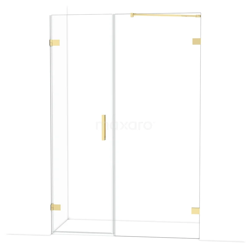 Diamond Douchedeur | 135 cm Glanzend lichtgoud Helder glas Draaideur DDC220608220GLG Glazen douchewand met gouden details, strak design, ideaal voor een moderne badkamer, voorzien van een handgreep.