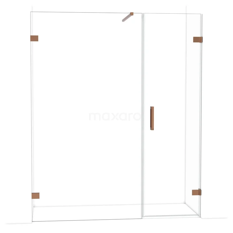 Diamond Shower door | 165 cm Glanzend koper Clear glass Pivot door DDC220611120GKP Douchewand met hoekinstap, helder glas, messing scharnieren en handgreep, modern ontwerp, perfecte toevoeging aan je badkamer.