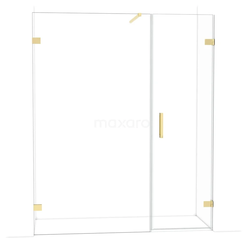 Diamond Shower door | 165 cm Glanzend lichtgoud Clear glass Pivot door DDC220611120GLG Glazen douchewand met deur, goudkleurige scharnieren en handgreep, modern ontwerp voor een stijlvolle badkamer.