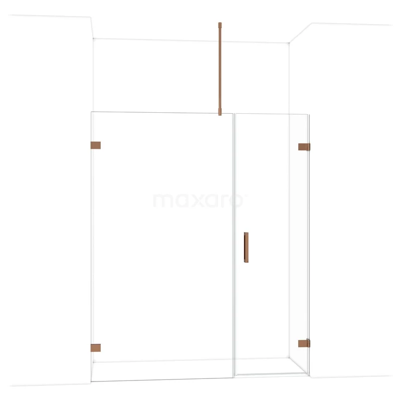 Diamond Shower door | 165 cm Glanzend koper Clear glass Pivot door DDC220611720GKP Glazen douchewand met deur, hoekmodel, roestvrijstalen details, ideaal voor een moderne badkamer inrichting.