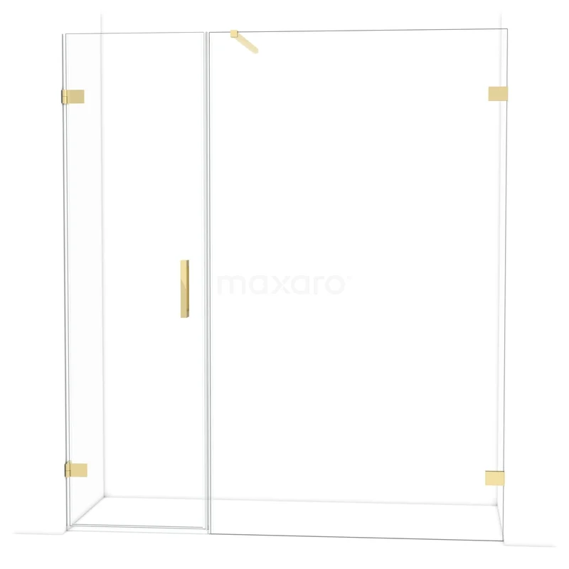 Diamond Douchedeur | 175 cm Glanzend lichtgoud Helder glas Draaideur DDC220612120GLG Glazen douchewand met gouden scharnieren en handgreep, modern ontwerp, perfect voor een stijlvolle badkamerambiance.