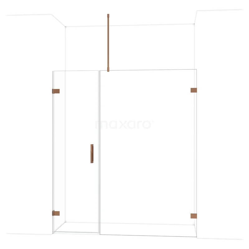 Glazen douchewand met gouden accenten, minimalistisch design, perfect voor een moderne badkamerstijl.