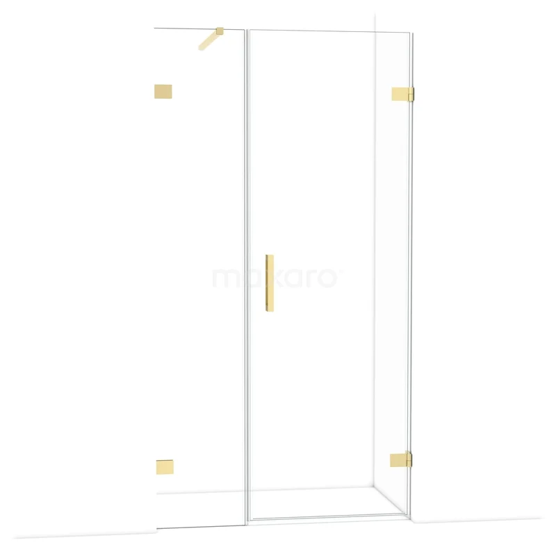 Diamond Shower door | 105 cm Glossy light gold Clear glass Pivot door DDC220704120GLG Glazen douchedeur met goudkleurige accenten, strak design geschikt voor moderne badkamers.