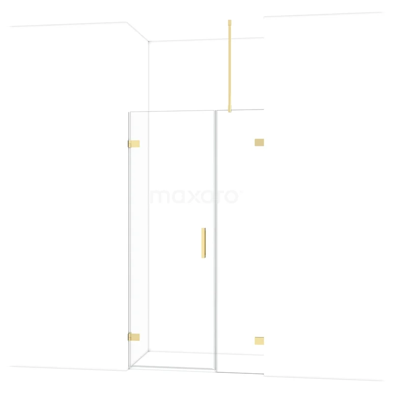 Diamond Douchedeur | 105 cm Glanzend lichtgoud Helder glas Draaideur DDC220704720GLG Glazen douchecabine met gouden accenten, hoekmodel met rechte lijnen, ideaal voor een moderne badkamer.