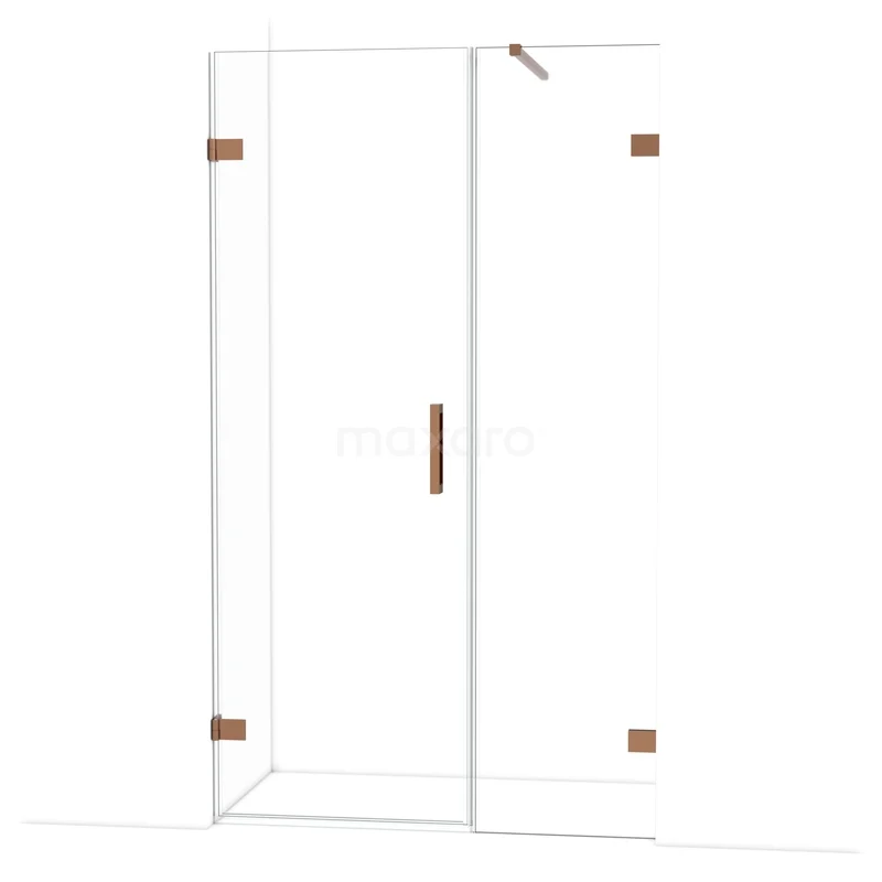 Diamond Douchedeur | 115 cm Glanzend koper Helder glas Draaideur DDC220705120GKP Dubbele glazen douchedeur met hoekprofiel en koperkleurige scharnieren, modern design, ideaal voor stijlvolle badkamers.