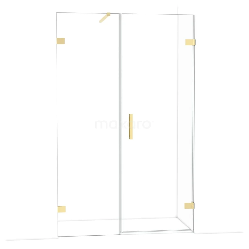 Diamond Shower door | 125 cm Shiny light gold Clear glass Pivot door DDC220706120GLG Glass shower door with gold-coloured hinges and handle, modern design for the bathroom. Toughened glass and sleek finish.