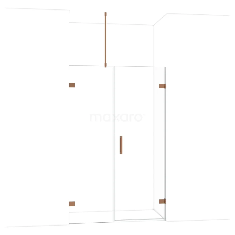 Diamond Shower door | 125 cm Shiny copper Clear glass Pivot door DDC220706720GKP Glass shower wall with door, clear glass, gold-coloured details, modern appearance, ideal for a stylish bathroom.