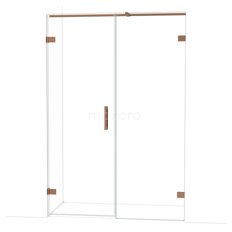 Diamond Douchedeur | 135 cm Glanzend koper Helder glas Draaideur DDC220707320GKP Glazen douchedeur met gouden accenten, schuifmechanisme en strak design, ideaal voor moderne badkamers.