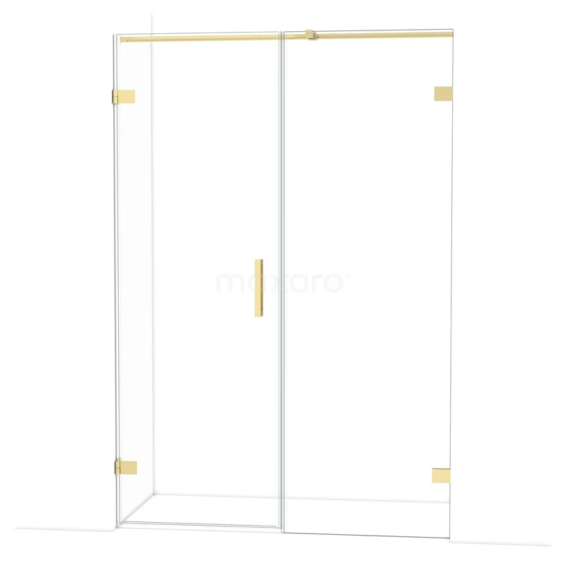 Diamond Douchedeur | 135 cm Glanzend lichtgoud Helder glas Draaideur DDC220707320GLG Glazen douchedeur met gouden accenten, draaideur in rechthoekig design, ideaal voor een moderne en luxe badkamer.