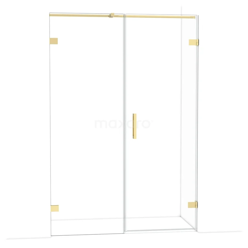 Glazen douchedeur met gouden accenten, draaideur in rechthoekig design, ideaal voor een moderne en luxe badkamer.