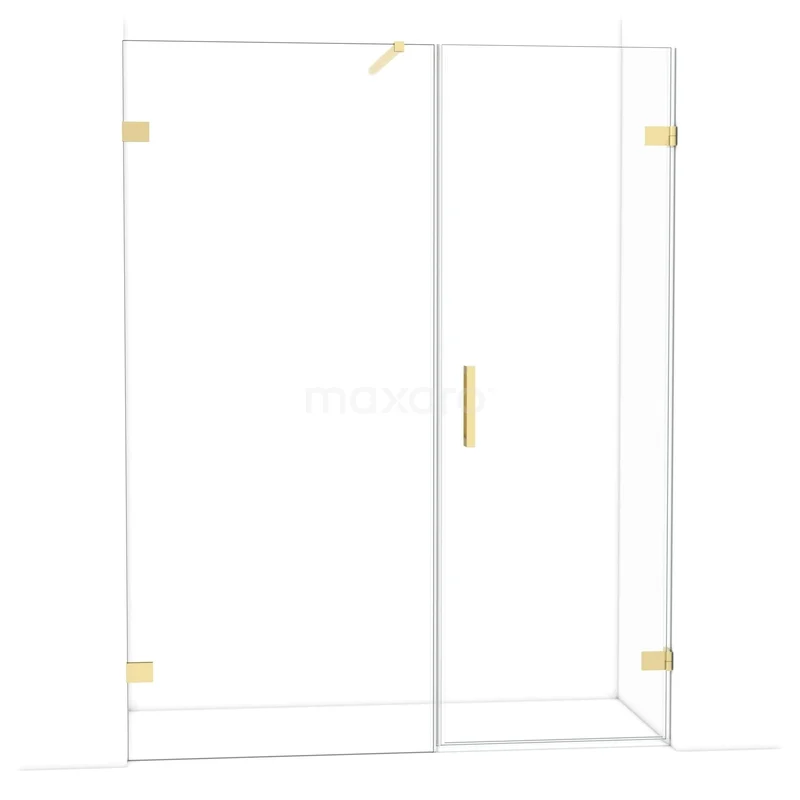 Diamond Shower door | 155 cm Glossy light gold Clear glass Pivot door DDC220709120GLG Glazen douchewand met goudkleurige scharnieren en handgreep, strak design, ideaal voor moderne badkamers.