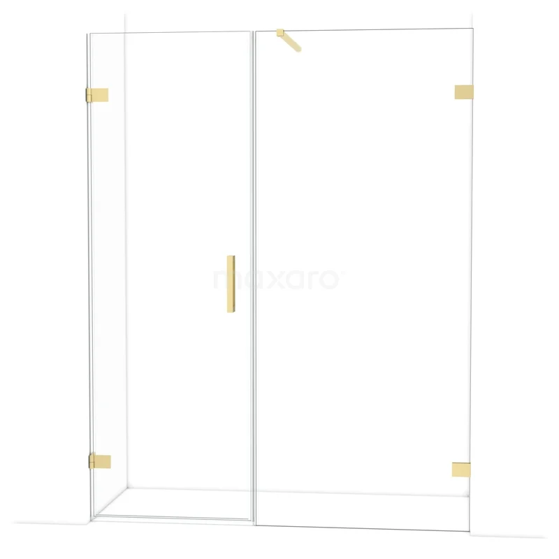 Diamond Douchedeur | 155 cm Lichtgoud Helder glas Draaideur DDC220709120LG Douchewand van helder glas met goudkleurige scharnieren en handgreep, luxe design voor een moderne badkamer.