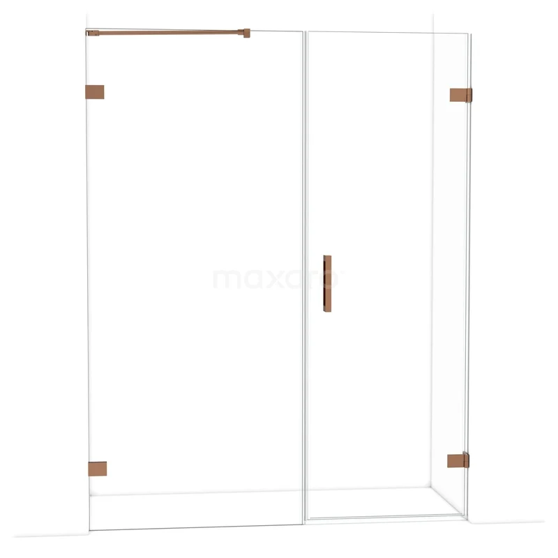 Diamond Shower door | 155 cm Shiny copper Clear glass Pivot door DDC220709220GKP Glazen douchewand met deur, heldere afwerking, koperkleurige scharnieren en handgreep, ideale toevoeging voor een moderne badkamer.