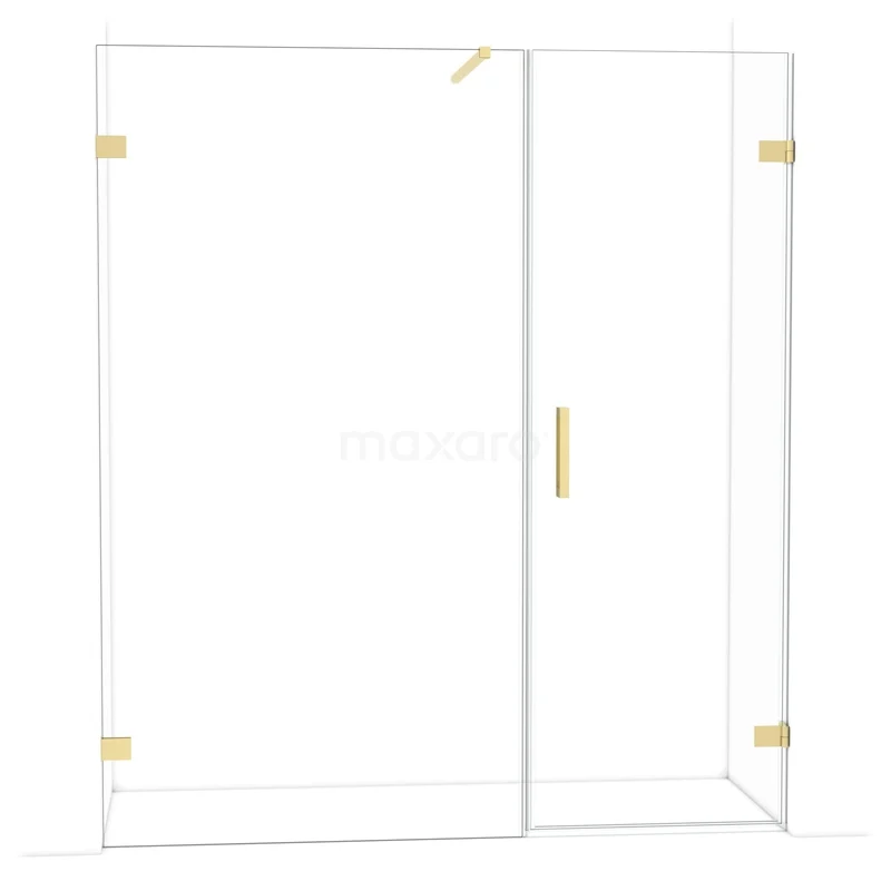 Diamond Shower door | 175 cm Light gold Clear glass Pivot door DDC220711120LG Glazen douchewand met gouden accenten, strak ontwerp, ideaal voor een moderne badkamerinrichting.