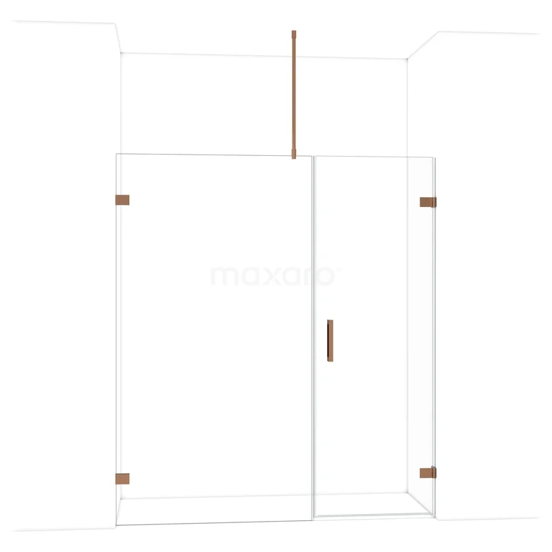Glazen douchewand met deur, transparant design, minimalistische metalen accenten, ideaal als moderne doucheoplossing in badkamer.