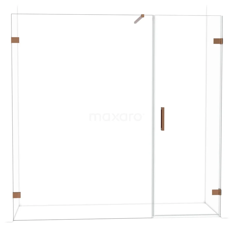 Diamond Duschtür | 205 cm Glänzendes Kupfer Klarglas Drehtür DDC220714120GKP Duschwand mit Tür, transparentes Glas, matt schwarze Ränder, kupferfarbene Details, modernes Design, perfekte Ergänzung zum Badezimmer.