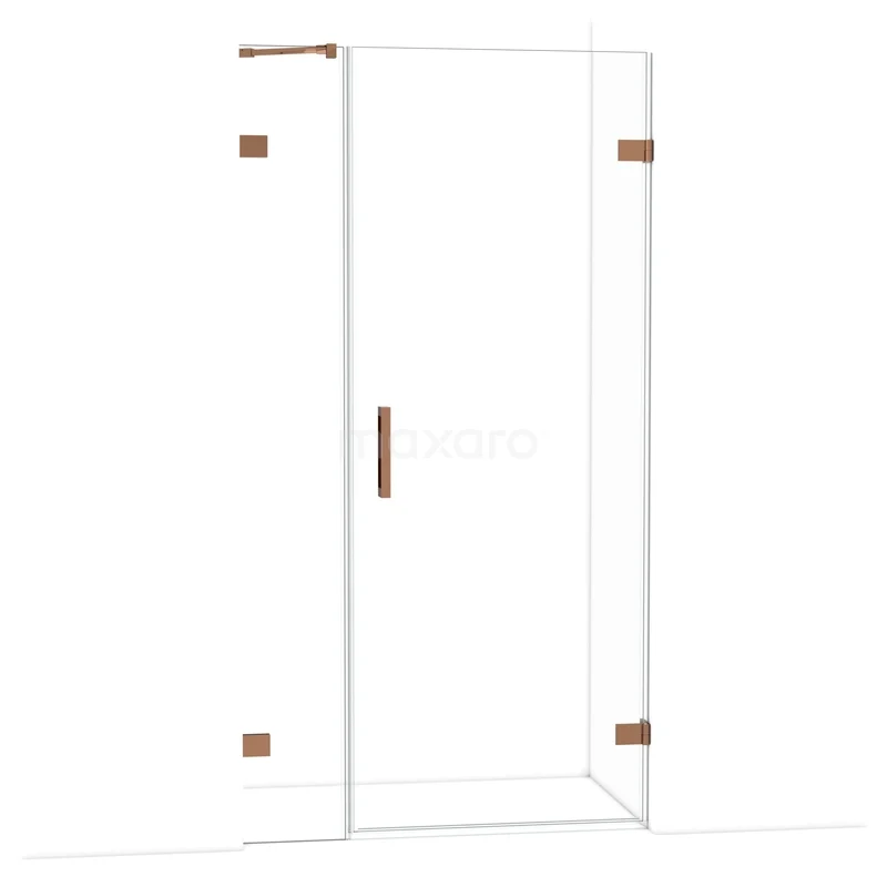 Glazen douchedeur met roestvrijstalen scharnieren en handgreep, ideaal voor een moderne badkamerinrichting.