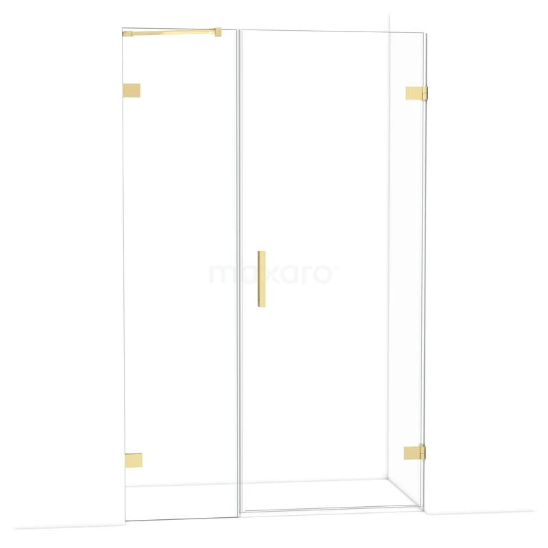Diamond Shower door | 125 cm Light gold Clear glass Pivot door DDC220805220LG Glazen douchecabine met gouden accenten, strak ontwerp, ideaal voor een moderne badkamerstijl.