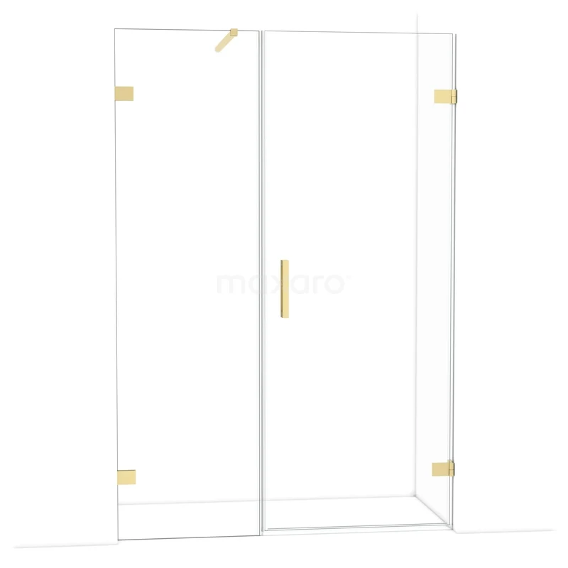 Diamond Shower door | 135 cm Light gold Clear glass Pivot door DDC220806120LG Glazen douchewand met gouden scharnieren en handgreep, luxe badkamerdesign voor een moderne uitstraling.