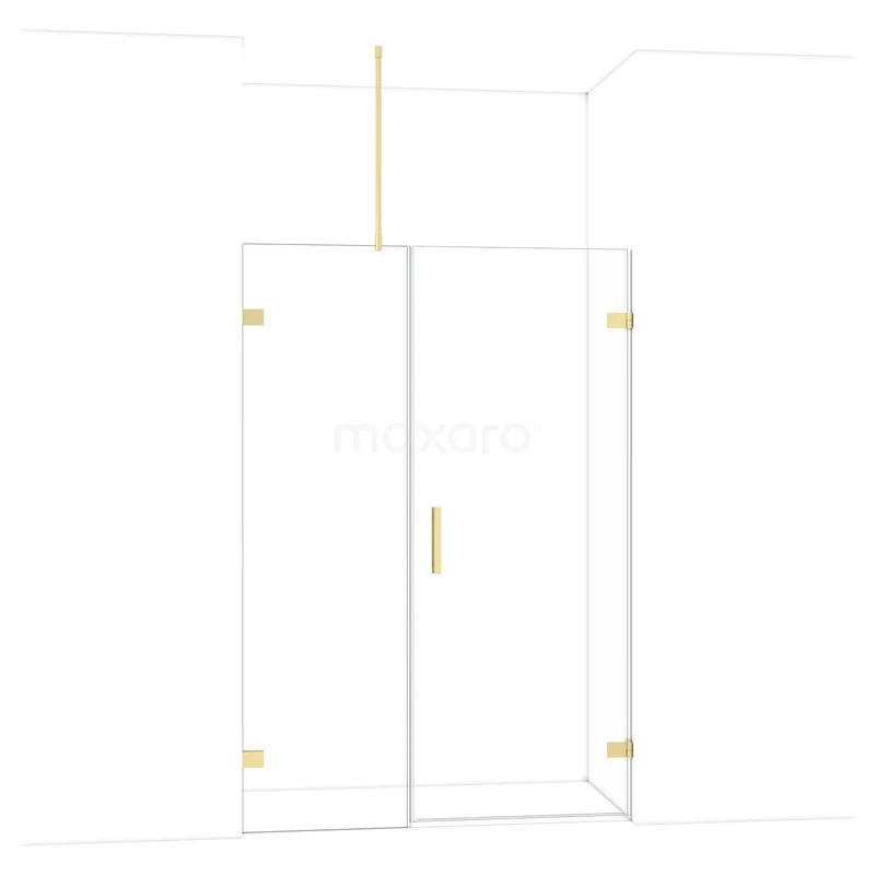 Diamond Shower door | 135 cm Light gold Clear glass Pivot door DDC220806720LG Glazen douchecabine met goudkleurige accenten, hoekmodel, ideaal voor een luxe badkamerstijl.