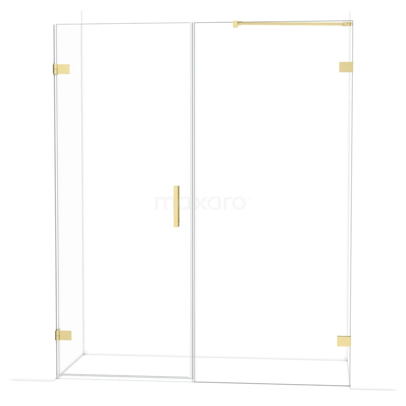 Diamond Shower door | 165 cm Light gold Clear glass Pivot door DDC220809220LG Glazen douchewand met gouden details, moderne schuifdeur, geschikt voor luxe badkamerinterieurs.