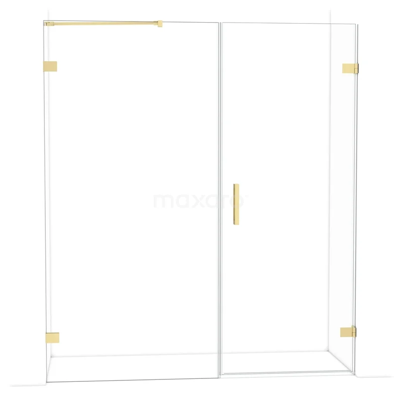 Diamond Douchedeur | 175 cm Lichtgoud Helder glas Draaideur DDC220810220LG Glazen douchecabine met gouden accenten, strak design, ideaal voor een moderne badkamer.