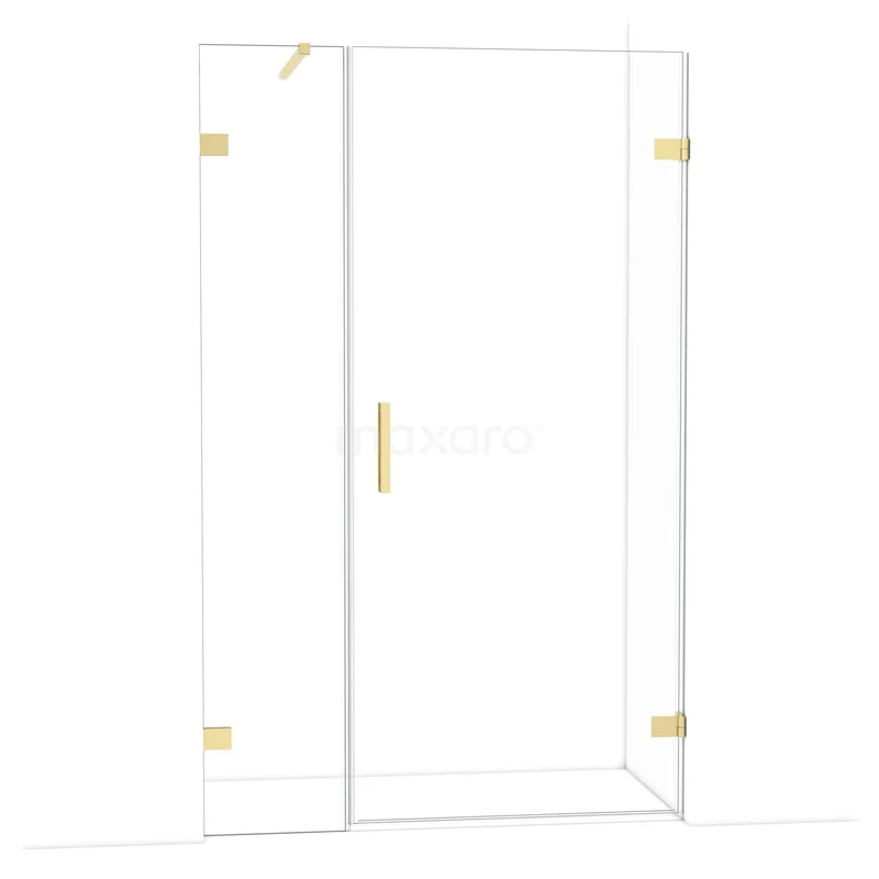 Diamond Douchedeur | 125 cm Lichtgoud Helder glas Draaideur DDC220904120LG Glazen douchedeur met goudkleurige scharnieren en handgreep, moderne vormgeving, ideaal voor een luxe badkamerstijl.