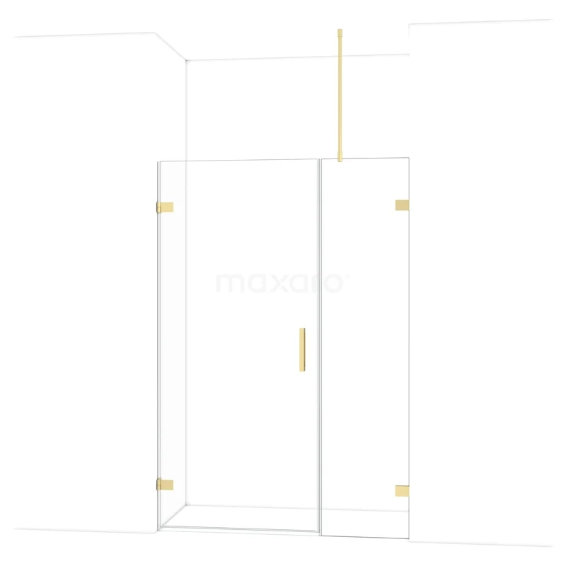 Elegante glazen douchedeur met goudkleurige scharnieren, ideaal voor een moderne badkamer.