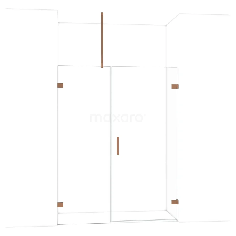 Douchewandset met glazen deuren en messing accenten, modern design, perfect voor luxe badkamerinrichting.