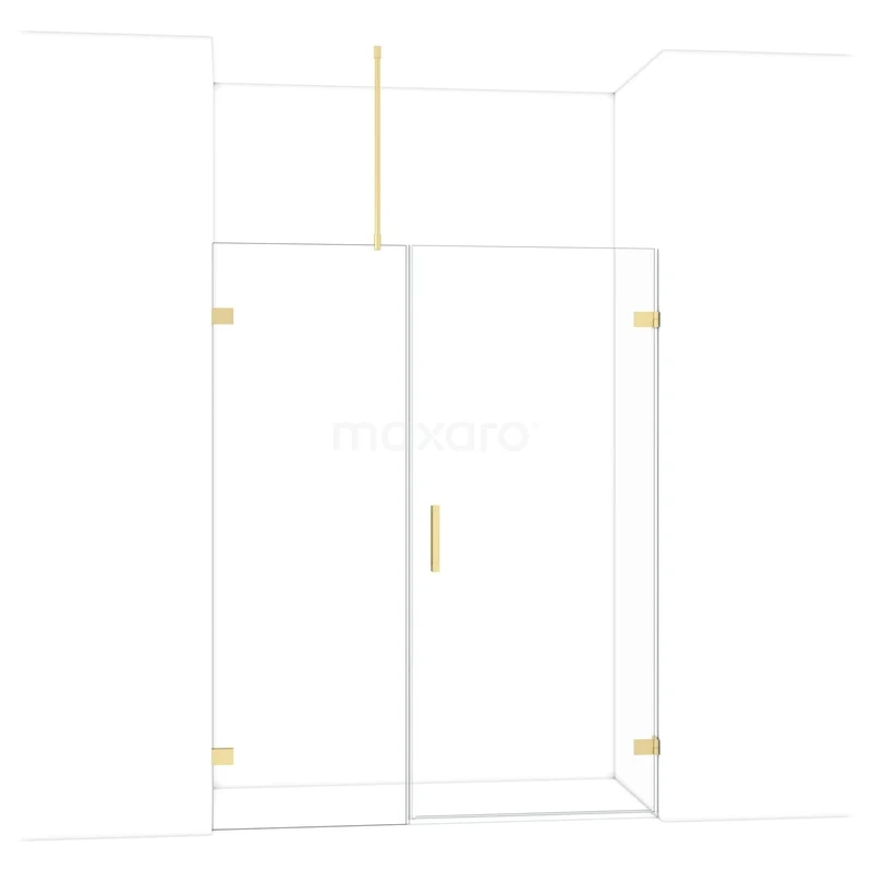 Matglazen douchewand met goudkleurige accenten en minimalistisch design, ideaal voor moderne badkamers.