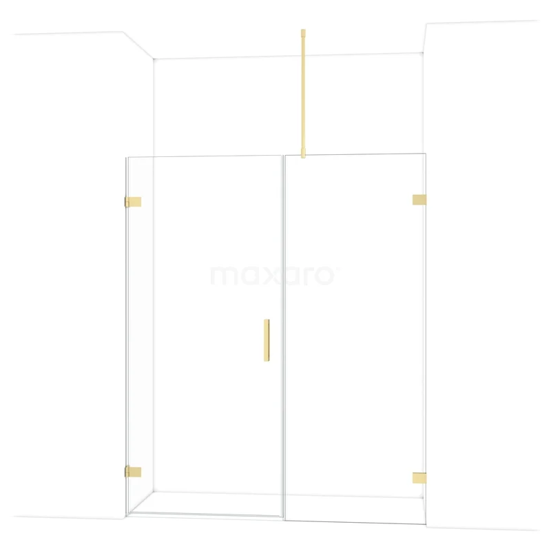 Matglazen douchecabine met gouden accenten, strakke lijnen en modern design, ideaal voor een stijlvolle badkamer.