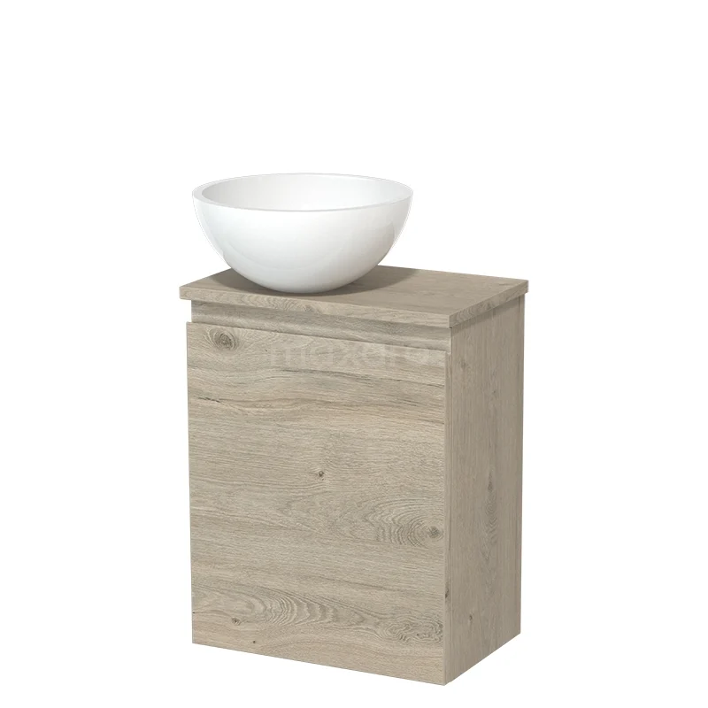 WC-Möbel mit Aufsatzwaschbecken TMK10-16463 Holz Badmöbel mit Waschbecken, hell Eiche Farbe, kompaktes Design, ideal für ein stilvolles und modernes Badezimmer.