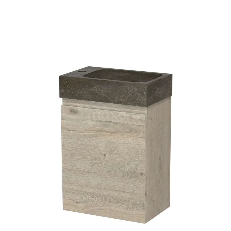 Toilet furniture with basins TMW10-00795 Wastafelmeubel houtlook met betonnen wasbak, compact en modern ontwerp, ideaal voor een stijlvol badkamerinterieur.