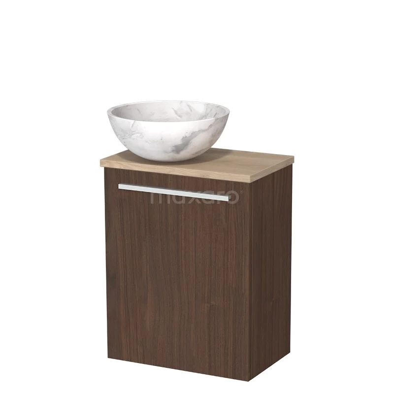 Toilet furniture with countertop wash basins TMK10-17077 Houten badkamerkast met een marmeren waskom, compacte vorm, ideaal voor moderne badkamers.